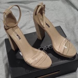 Fashion Nova Beige and Clear Block Heels